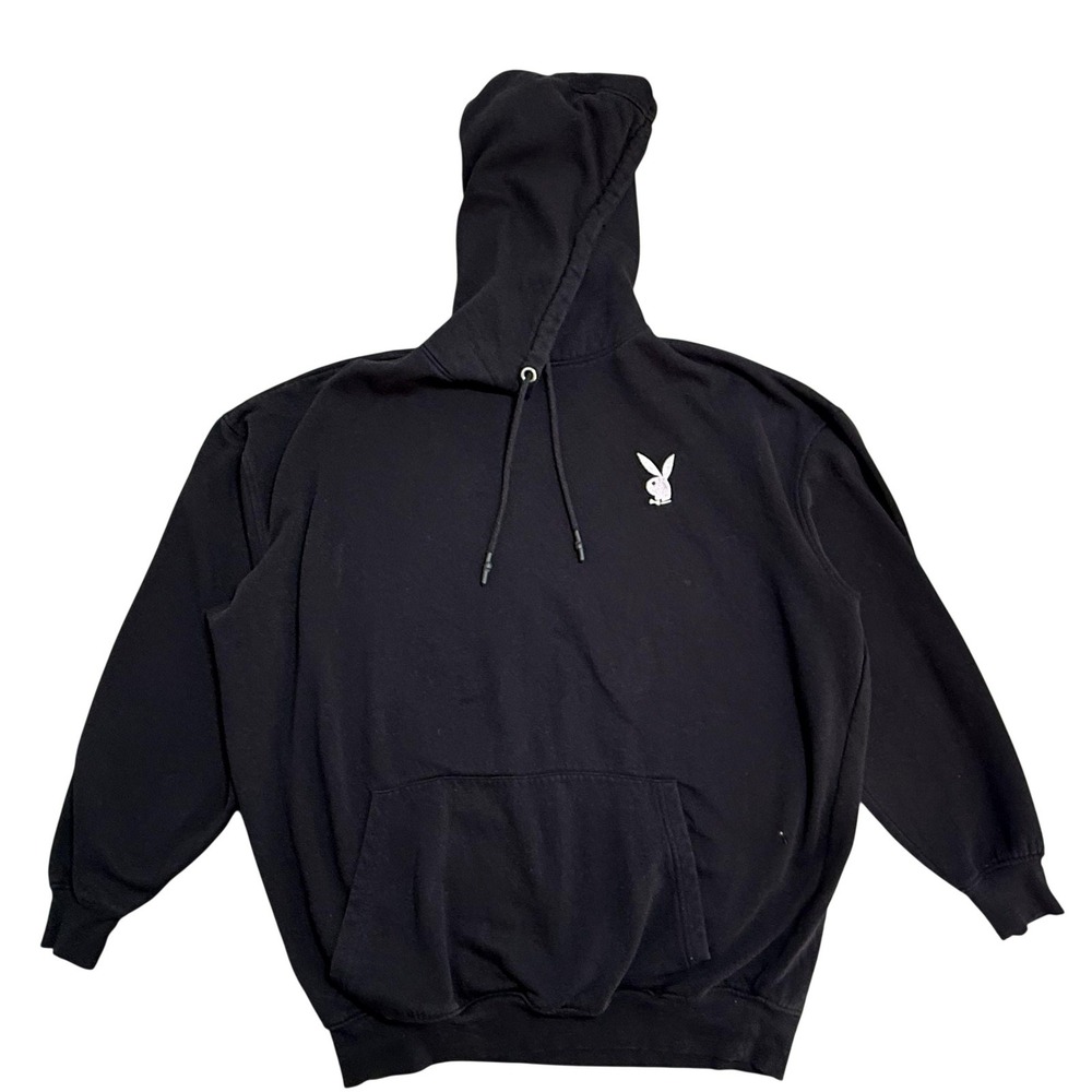 Playboy X Missguided Hoodie Womens 6 Black Pullover Graphic Back Print Fleece